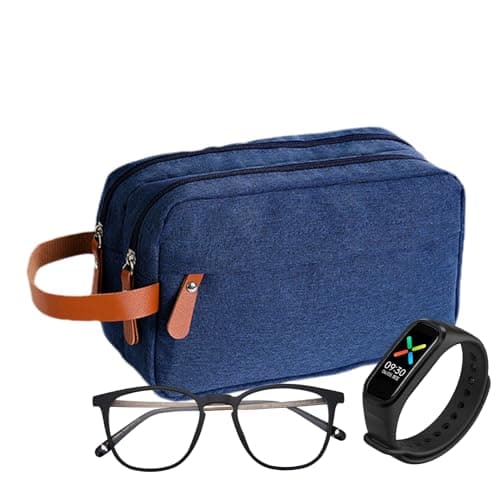 Toilet Luggage - Waterproof Shaving Kit, Portable Cosmetic Organizer, Department Space, Storage, Easy Carrying Handle | Compact Bathroom Accessories For Brush Tools Grooming Holiday Travel, Navy Blue — view 6
