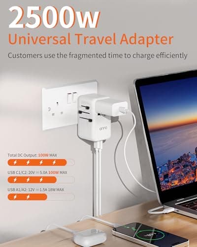 EINNO International Travel Adapter 100W, Universal for EU, USA, UK, Australia - Worldwide Plug Adapter With 2 USB-C and 2 USB-A — view 3