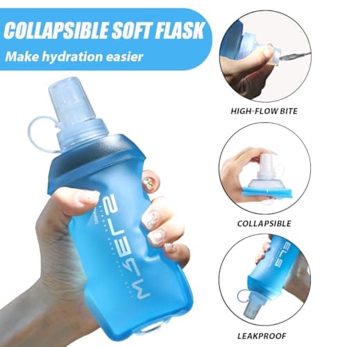 WRELS 200ml/350ml/500ml Collapsible Soft Flask,BPA Free Folding Soft Water Bottle with Hanging Ring,Lightweight TPU Hydration Flask for Running Marathon Cycling Hiking(200ml-2 Packs) — view 4