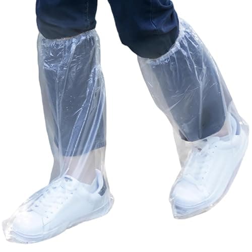 Aihoom 10 Pairs Waterproof Shoe Covers Boot Covers, Long Disposable Non-Slip Waterproof Boot Covers, Thickened Overshoes Shoe Rain Protector Covers for Men and Women (Transparent) — view 6