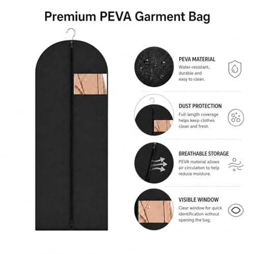 Sytinnice 2 Pack Dress Bags Covers Long 60 x 140 cm / 24 x 55 in, PEVA Hanging Garment Bags with Zipper, Waterproof Dustproof Clothes Covers for Wedding Dress, Gowns, Suits, Coats — view 3