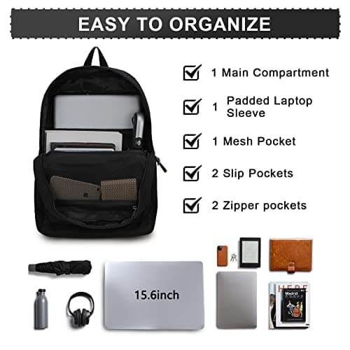 School Backpack Men Women,20L Black Rucksack School Bag for 15.6" Laptop — view 5