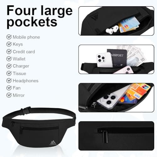 Flintronic Bum Bag, Waist Bags for Men Women, Travel Waist Pack with Adjustable Belt, 4 Compartments, Waterproof Bumbag for Sports, Running, Cycling — view 4