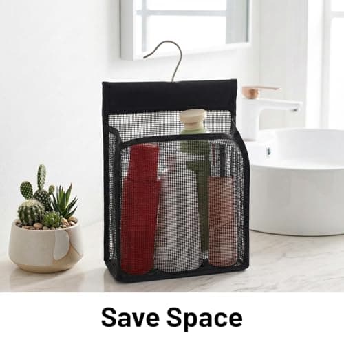 Bremorou Mesh Shower Bag Organizer, Portable PVC Bathroom Storage Bag for Travel, Lightweight Shower Bags for Gym and Swimming, Caddy Organizer for RV, Black Mesh Toiletry Bags with Hooks — view 5