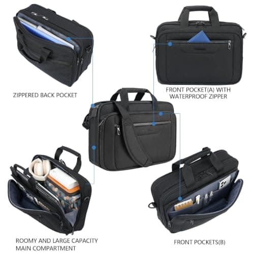 VANKEAN Laptop Briefcase Premium Laptop Case Fits Up to 15.6 Inch Business Shoulder Bag Laptop Expandable Water-Repellent Messenger Bag for Men/Women Computer Bag for Travel/Business/Black — view 5
