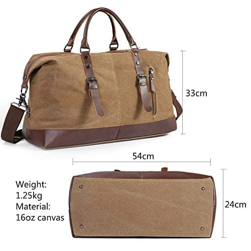 autumndeer Oversized Canvas Holdall Travel Carry On Duffel Bags Plus Handbag Shoulder Bag Crossbody Overnight Weekend Bag Unisex Travel Holdall Handbag with PU Leather Handle (Coffee) — view 4