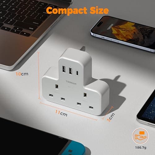 TESSAN Plug Adapter with 3 USB Ports, 2 Way MultiPlug Extension — view 5