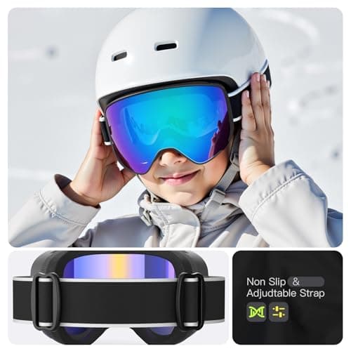 EasYoung Kid Ski Goggles, Snowboard Goggles for Boys Girls Junior, Skiing Goggles with Magnetic Replacement Lens, UV Protection, Anti-fog, Helmet Compatible for Skiing — view 4