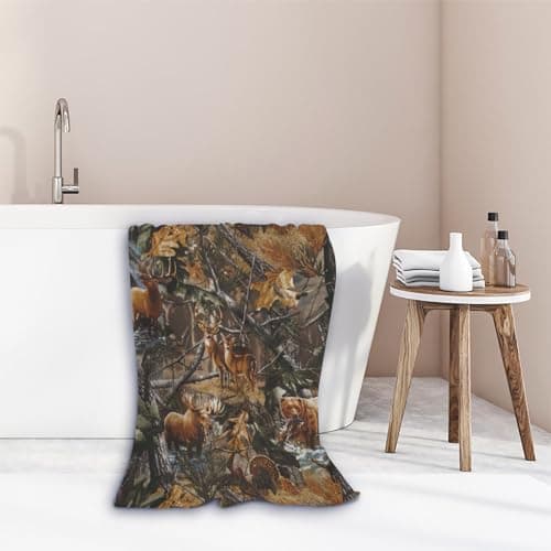 Newhomestyle Camo Beach Towel Hunting Deer Bear, Aldult Quick Dry Camping Bath Towel, Absorbent Thin Lightweight Beach Blanket for Sports Travel Pool Swimming Bathroom 77X153cm/ 30x60 Inch — view 2