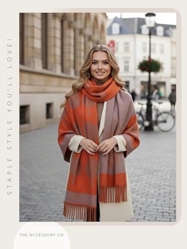 Cashmere Tree Life Blanket - Reversible Pashmina Shawl, Winter Wrap, Warm Scarf, Tree of Life Print Ladies Scarf, Womens Gifts (Orange) — view 2
