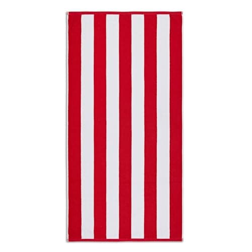 La Maison Cabana Stripe Beach Towels 100% Cotton 70cm x 150cm Large Pool Towel Absorbent Supersoft Quick Dry Sand Proof Beach Towel Holiday Yoga Gym Swimming Towel (2, Red)
