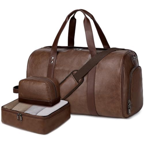 3PCS Faux Leather Weekender Bag for Women Men Travel Bag Overnight Bags