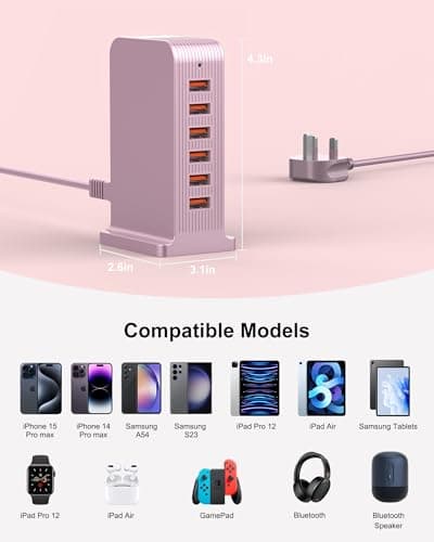 6 Port USB Charging Station 50W, Multi USB Charger Tower — view 4