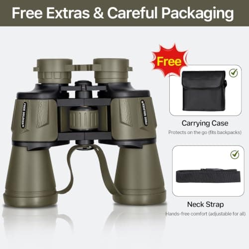 20x50 Hunting Binoculars for Adults - 28mm Large Eyepiece Professional Waterproof Binoculars for Bird Watching Hiking Concert Travel with BAK4 Prism FMC Lens, Green — view 6