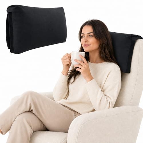 XPJBKC Neck Pillow for Chair, Non-Slip Neck Support Pillow for Sofa, Headrest Ergonomic P-illow for Recliners Armchairs, Velvet N-eck Cushion for Chair with Pocket for Pain Relief and Support(Black)