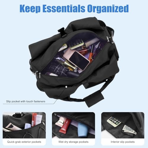 Gym Bag Women, Yoga Mat Bags, Sport Tote Handbag with Shoe Compartment and Adjustable Strap Leisure Weekender Bag Travel Bag for Fitness Pilates Dance Swimming Workout Daily Office Sauna Shopping — view 6