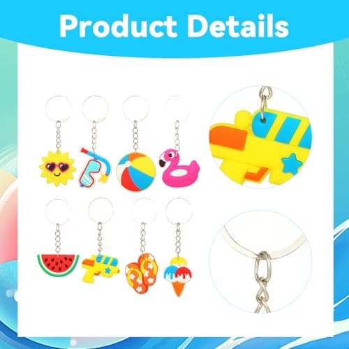 LYhsmg 8 Pack Summer Keychains for Kids, Hawaiian Party Favours, Beach Fruit Keyrings for Party Bag Fillers, Pool Party Decorations and Classroom Prizes — view 3