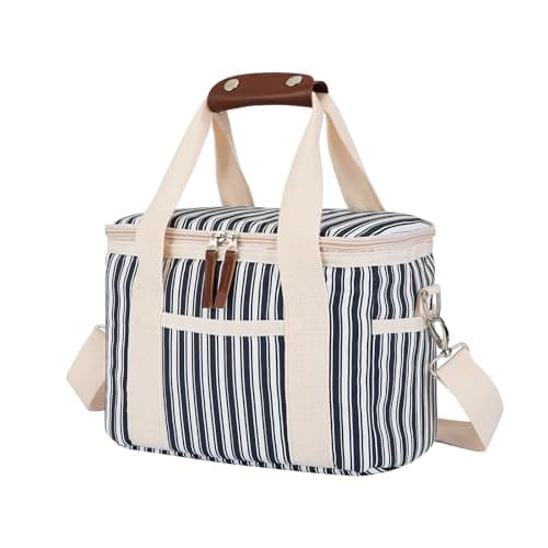 Nanxson 9L/15L/29L Large Insulated Lunch Bag for Women Adult Reusable Leakproof Picnic Lunch Box Freezable Cooler Tote Bag (9L,C-Navy Stripe)