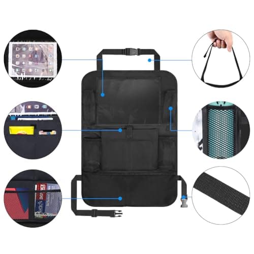 URAQT Car Organiser, Back Seat Organizer with Waterproof Kick Mats, Kids Toy Storage, Tablet Holder, Family Car Accessory (1 pc) — view 3