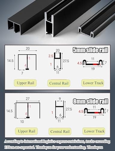 210CM Sliding Door Track Kit - Aluminum Double Chute Rail with Rollers, No-Drill Plastic Floor Rails for Smooth Cabinet Doors - Easy Installation, Durable, Black (0.5CM) — view 6