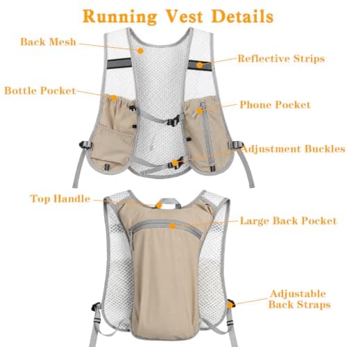 5L Running Vest with 2L Water Bladder, Hydration Backpack for Women Men (Khaki) — view 3