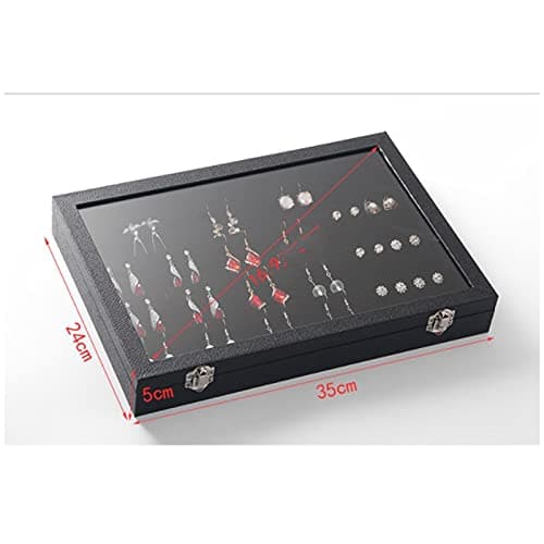 Retro Classic Jewelry Box Necklace Tray Storage Display Stackable Glass Top Lockable Black Velvet es Necklace Holder with Lockfor Women Gift — view 3
