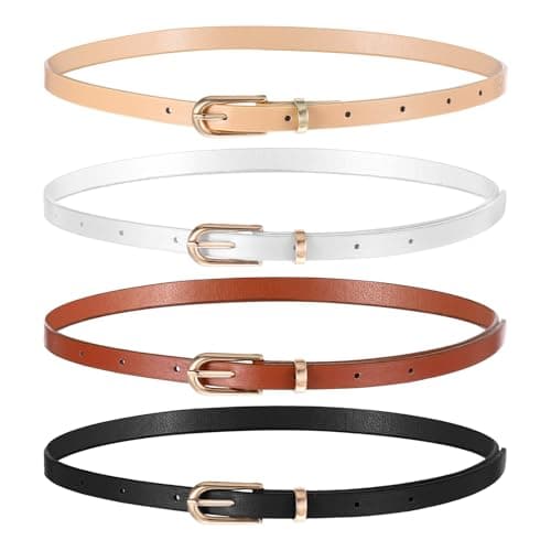 Wanmu 4 Pack Women Skinny Leather Belts for Jeans Thin Waist Belt
