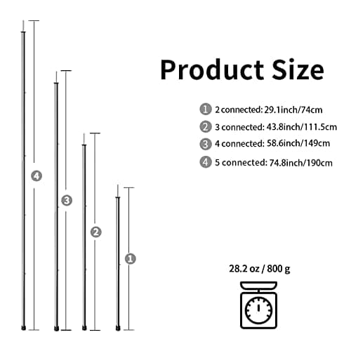 KOMCLUB Adjustable Tarp Poles Camping Tent Poles Stainless Steel Lightweight Tent Poles for Trap Sun Sails Canopy Awning Shelter Backpacking Hiking 78 in Set of 2 — view 2