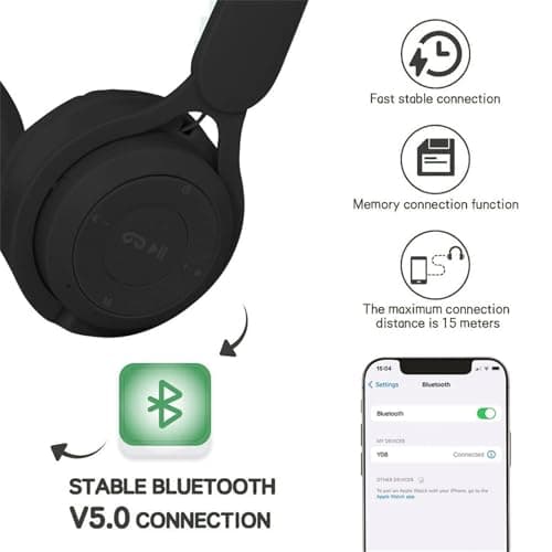 Bluetooth Headphones Over Ear, Kids Bluetooth 5.0 Wireless Headphones for Adults and Children, Foldable Lightweight Boys and Girls Headset with Microphone, SD/TF for Online Class, PC, Phone, Travel — view 5