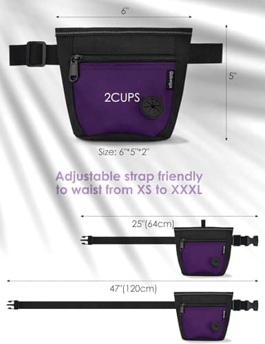 Gobeigo Dog Treat Pouch and Training Clicker, Upgrade Two Magnetic Closure to Prevent Spills, 2 Cup Treat Bag with Poop Bag Dispenser, Metal Clip Waist Belt Fanny Pack for Pet Walk (Black/Purple) — view 6