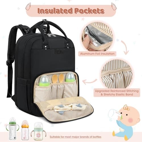 Baby Changing Bag Backpack with Portable Changing Mat Waterproof Nappy Bag Multifunction Baby Diaper Bags Large Rucksack Bag for Mom & Dad Black — view 4