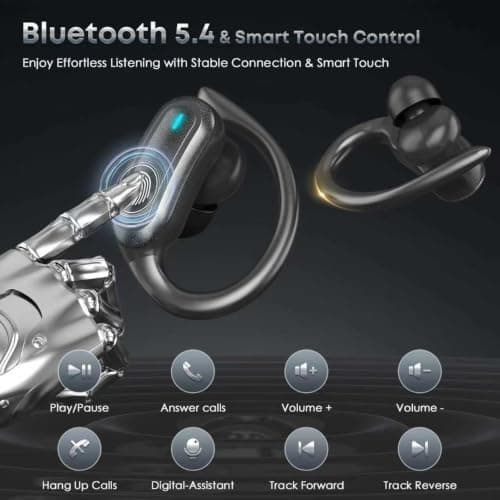 Wireless Earbuds Bluetooth Headphones, 54H Playtime Full Stereo Over Ear Buds with ENC Noise Cancelling, LED Power Display, IPX7 Waterproof Sport Earphones with Earhooks for Running/Workouts Black — view 5
