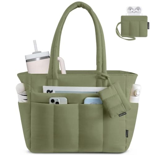 LOVEVOOK Tote Bag for Women, Lightweight Puffer Laptop Handbags Work Bags with Zip and Compartments, Large Capacity Quilted Shoulder Bag for Work, School, Travel, Beach, Gym