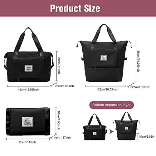 Large Capacity Folding Travel Bag, Travel Lightweight Waterproof Carry on Luggage Bags with Fixed Strap, Dry and Wet Separation Foldable Travel Duffel Bag for Weekender Overnight Sports Gym (Black) — view 2