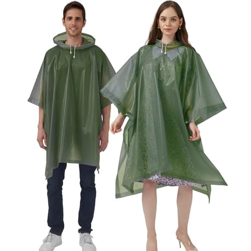 Cosowe Rain Ponchos Waterproof Adults, 2pcs Reusable Raincoats Portable, Family Pack Festival Plastic Coats for Women Men with Sleeves Hood, Green