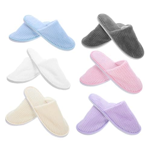 BESPORTBLE 6 Pairs Hotel Slippers Non-slip Coral Fleece Closed Toe Washable Spa Slippers for Guests Unisex House Shoes Pack with Padded Soft Warm Indoor Footwear for Travel and Home
