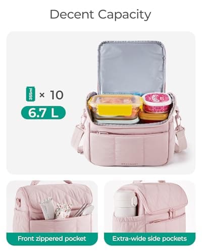 bagsmart Insulated Lunch Bags for Women, 6.7L Portable Lunch Box with Shoulder Strap Reusable Cooler Bag, Puffy Thermal Lunch Tote for Work/School/Picnic/Travel — view 5