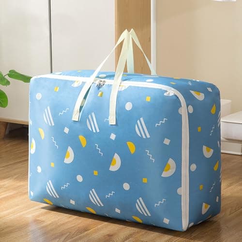 Storage Boxes With Lids，Packing Boxes Heavy Duty Oxford Organizer Bags Duvet Storage Bag 84L laundry bags Large Capacity for moving Waterproof and Dust-proof Foldable（Blue） — view 2