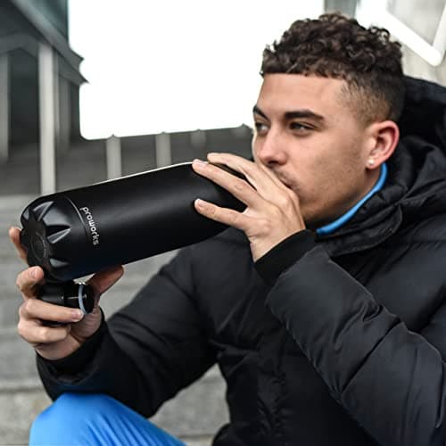Proworks Performance Stainless Steel Sports Water Bottle | Double Insulated Vacuum Flask for 12 Hours Hot & 24 Hours Cold Drinks - Great for Home, Work, Gym & Travel - 500ml - BPA Free – Jet Black — view 5
