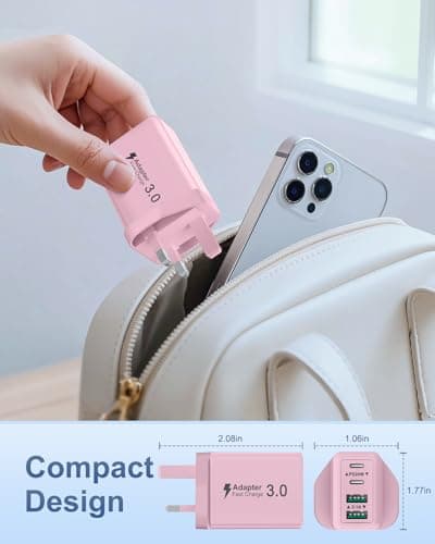 Saqykan 2-Pack 40W 4-Port Multi USB Plug UK Fast Charger Dual PD Power Adapter +QC Multiport Wall Charge Head Type C Fast Charging Plug for iPhone 17 16 15 14 13 12 11 Pro Max Plus, iPad — view 5