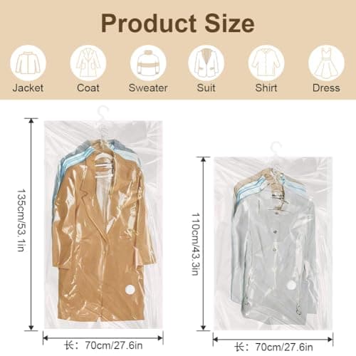 Flintronic Hanging Vacuum Storage Bags, 4pcs(2 Long 135x70CM & 2 Short 110x70CM) Vacuum Compression Zipper Storage Bags, Space Saver for Clothes, Suits, Dresses, Coats or Jackets — view 2