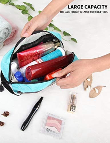 GOX Small Travel Toiletry Bag for Men, Hanging Dopp Kit Organizer with Water-Resistant Nylon, Portable Shower Toiletry Case, Grey/Sky Blue, L, Toiletry Bag for Travel — view 6