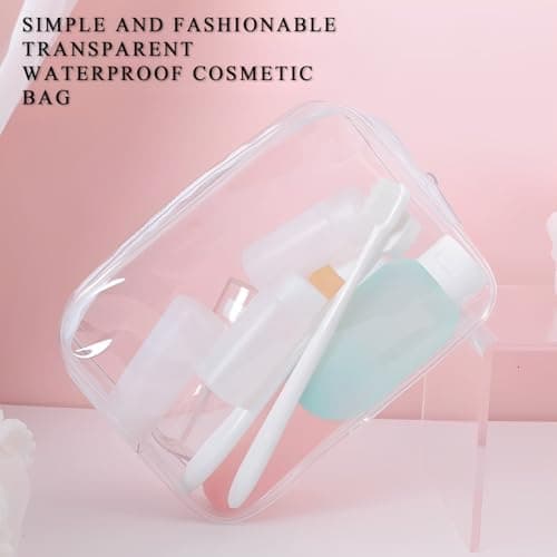 2 Pcs Clear Toiletry Bags for Travel,Medium Waterproof Clear Makeup Bag for Travel,Transparent Wash Bag with White Zip,PVC See Through Cosmetic Bags,Transparent Washbag for Men,Women,Kids — view 3