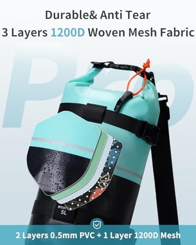 ECOHUB Waterproof Dry Bag for Women Men, 5L Roll Top Lightweight Dry Storage Bag Backpack for Kayaking Boating Swimming Canoeing Fishing with Waterproof Phone Case, Mint Green — view 4