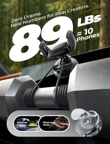 LISEN Car Phone Holder [2026 Industry-First] Dashboard/Windscreen Mobile Car Phone Mount Suction Phone Holder for Cars for iPhone 17 16 Pro Max Samsung S26 Gadgets,Black Medium — view 5