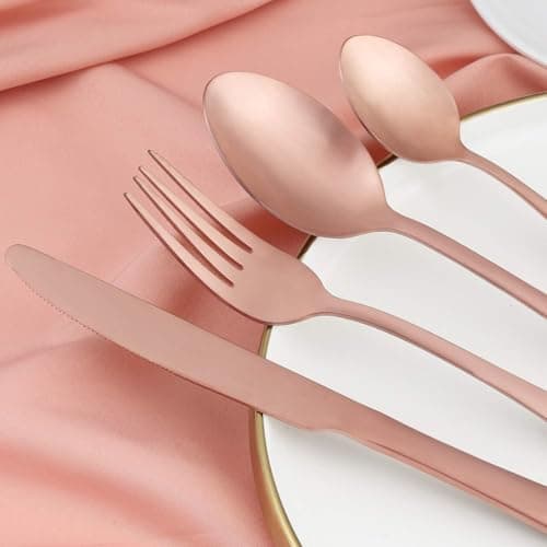 Cutlery Set, BEWOS 16-Piece Stainless Steel Flatware Set, Tableware Silverware Set with Matt Rose Gold Spoon Knife and Fork Set, Service for 4, Dishwasher Safe/Easy Clean — view 5