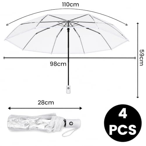 4pcs Clear Umbrella for Weddings & Commuting, Auto Open Close Transparent Umbrella with 8 Reinforced Ribs, Compact Windproof Folding Umbrella for Women & Men – Travel, Parties, Photoshoot Props — view 2