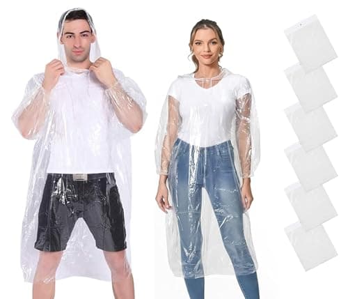 Disposable Rain Ponchos 6 Pack for Adults, Emergency Raincoats