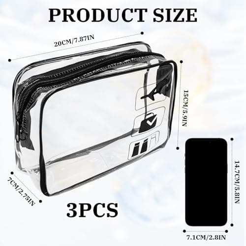 3 Pcs Clear Travel Toiletry Bag, TSA Approved Airport Liquid Bags with Zippers, Waterproof Clear Makeup Bags for Women Men, Portable Cosmetic Travel Wash Bag for Holiday Business Flight — view 2
