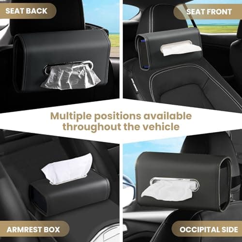 WHHMK Car Tissue Holder, Tissue Box Cover for Car, Premium PU Leather Backseat Napkin Rectangle Organizer Travel, Extra Large Tissue Box Storage in Car Fits for 100-150 Regular Size Tissues, Black — view 5